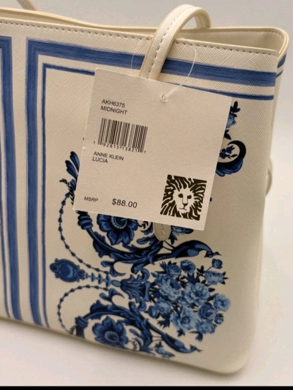 Anne Klein Lucia Midnight Blue White Floral Damask Tote Detachable Coin Purse - Picture 4 of 4